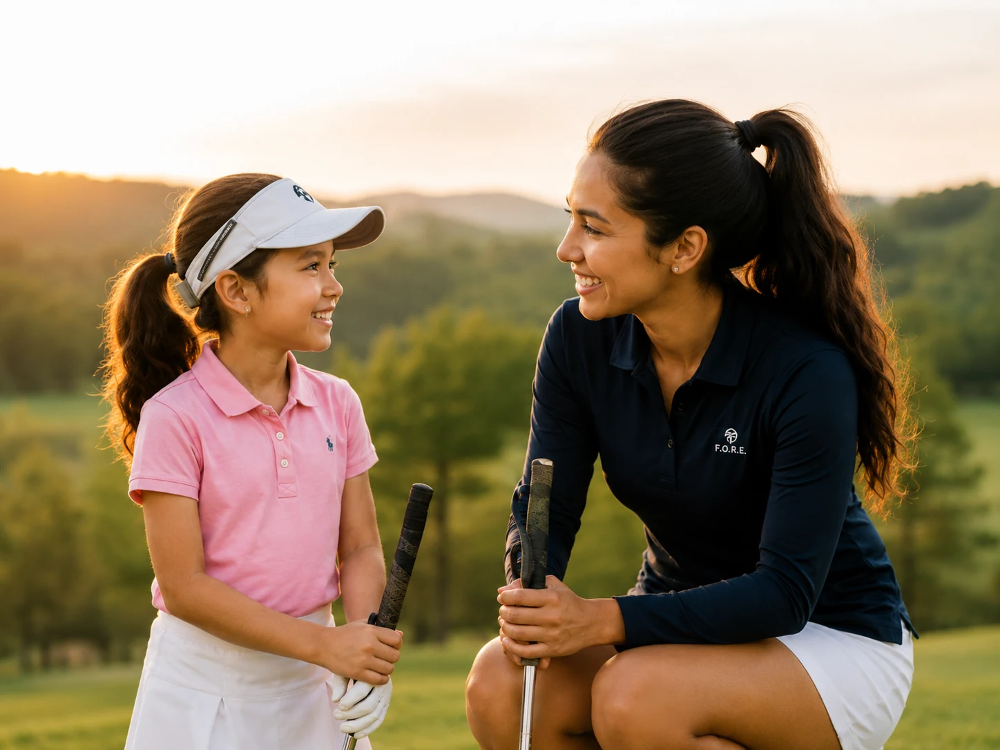 A mentor and a girl in conversation on the course